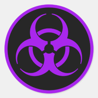 Sticker Rond Symbole de risque biologique pourpre