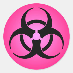 Sticker Rond Symbole de risque biologique rose