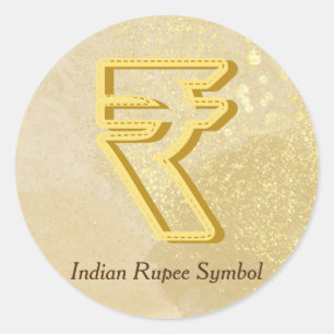 Sticker Rond Symbole de roupie indien jaune infusé de Reiki arg