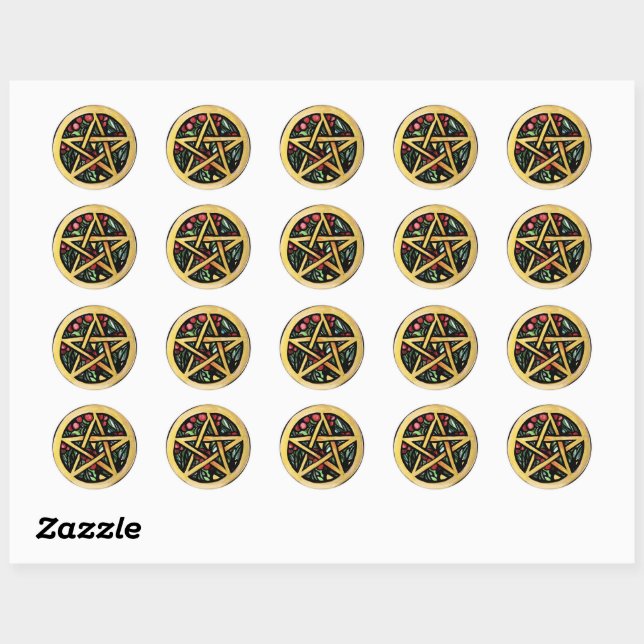 Sticker Rond Symbole de solstice hivernal Yule Pentacle Pagan (Feuille)