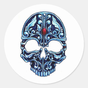 Sticker Rond Symbole de tatouage de dessin animé bleu métal got