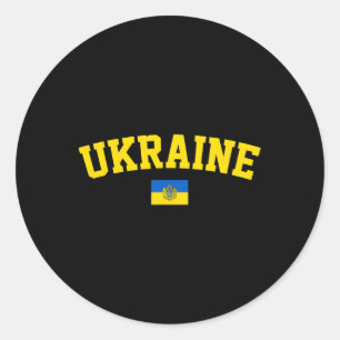 Sticker Rond Symbole de trident du drapeau ukrainien Patriotiqu