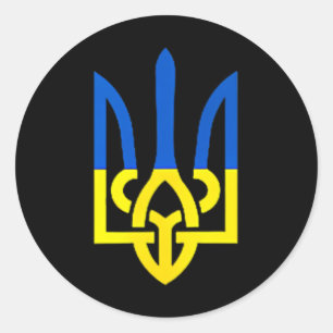 Sticker Rond Symbole de trident ukrainien - Drapeau ukrainien S