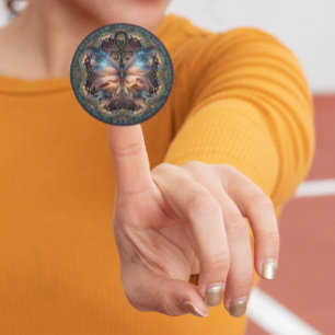 Sticker Rond Symbole de vie de papillon Ankh Mandala Affirmatio