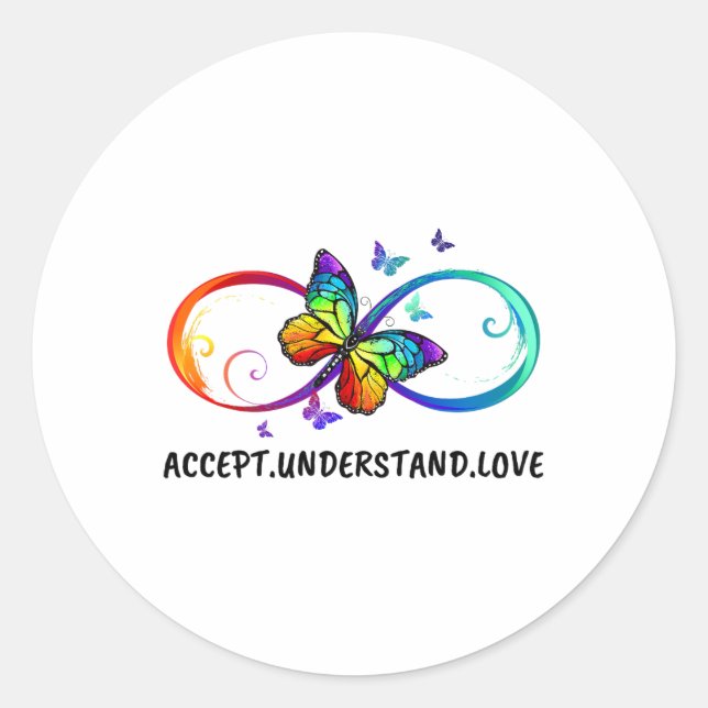 Sticker Rond Symbole d'infini Accepter Comprendre l'amour Neuro (Devant)