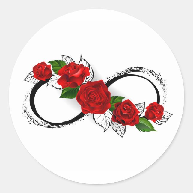 Sticker Rond Symbole d'infini avec les roses rouges (Devant)