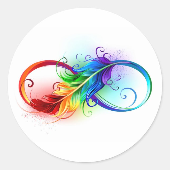 Sticker Rond Symbole d'infini avec plume arc-en-ciel (Devant)