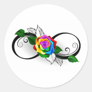 Sticker Rond Symbole d'infini avec Rose arc-en-ciel