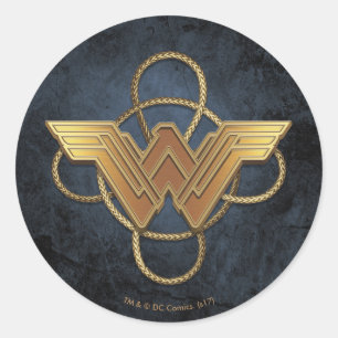 Sticker Rond Symbole d'or Wonder Woman sur Lasso