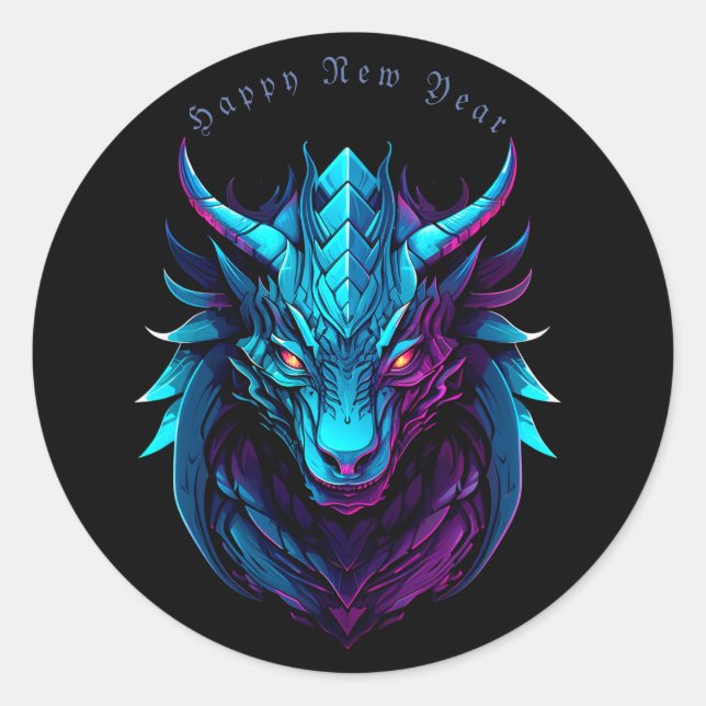 Sticker Rond Symbole dragon, personnalisation (Devant)