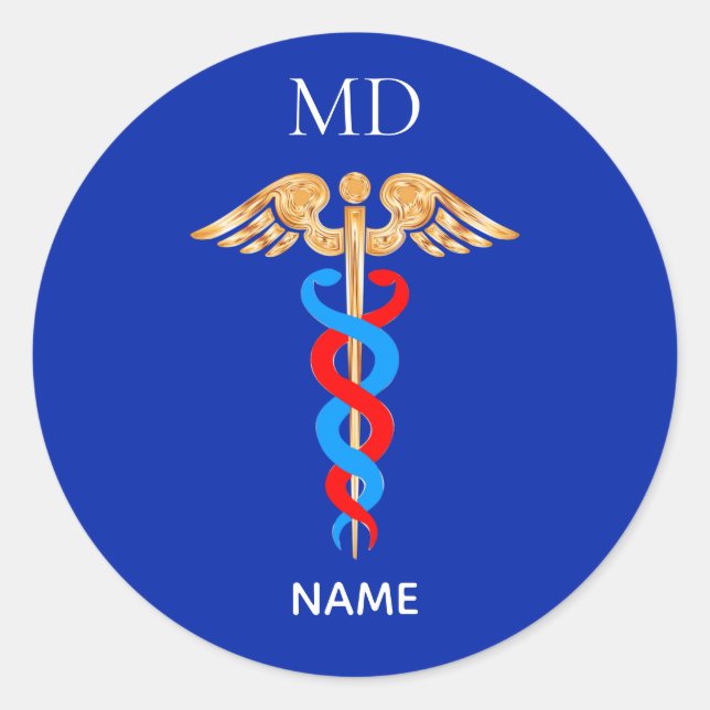 Sticker Rond Symbole du caducée et monogramme de médecin classi (Devant)