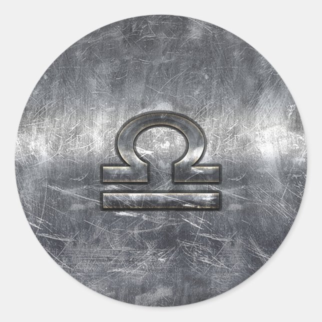 Sticker Rond Symbole du Zodiaque de Libra dans le style argenté (Devant)
