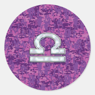 Sticker Rond Symbole du Zodiaque de Libra sur Camo numérique Fu