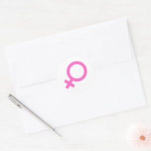 Sticker Rond Symbole Féminin Rose Icône Féministe Minimaliste V