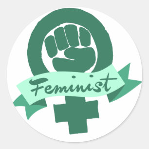 Sticker Rond Symbole féministe en turquoise