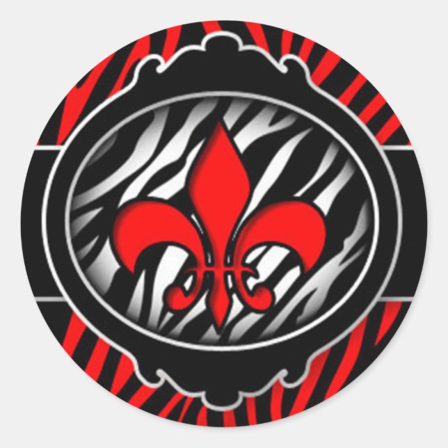 Sticker Rond symbole fleur de lis zèbre rouge méchant (Devant)