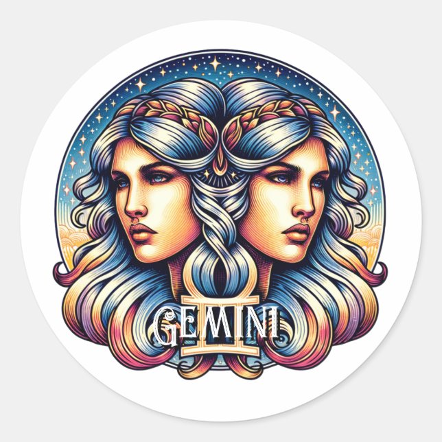 Sticker Rond SYMBOLE Horoscope Gemini | SIGNE D'Astrologie Jume (Devant)