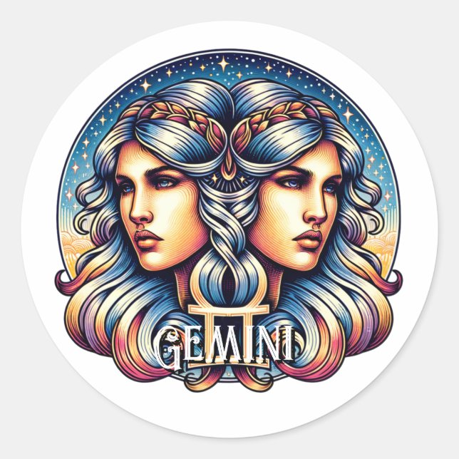 Sticker Rond SYMBOLE Horoscope Gemini | SIGNE D'Astrologie Jume (Devant)