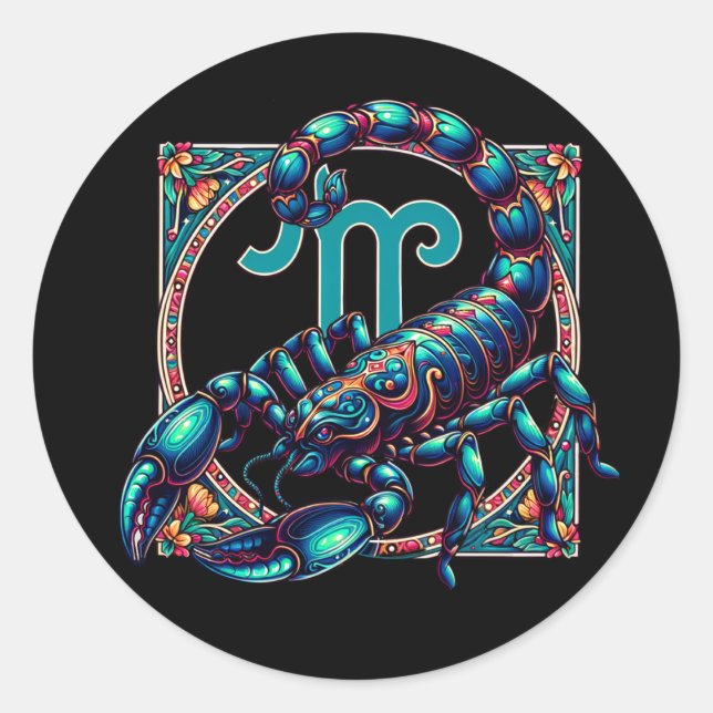 Sticker Rond SYMBOLE Horoscope Scorpio | Scorpion bleu (Devant)