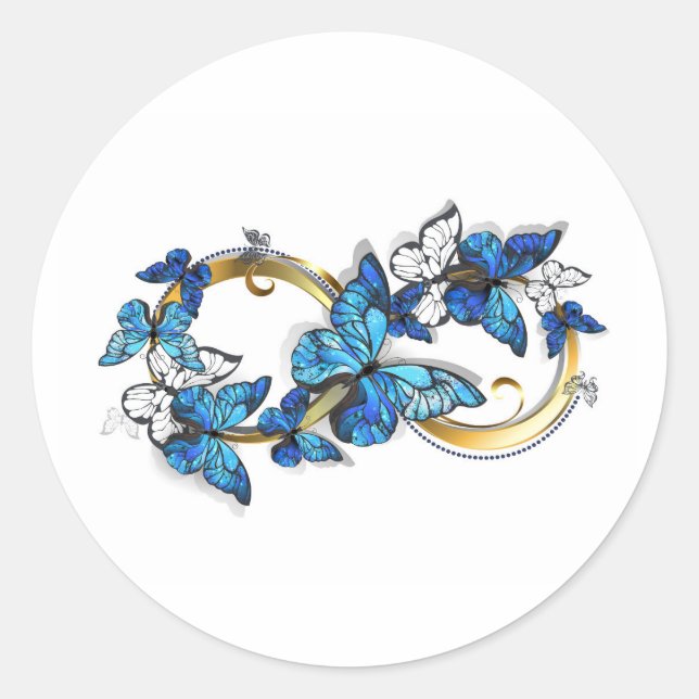 Sticker Rond Symbole infini de papillons Morpho bleus (Devant)