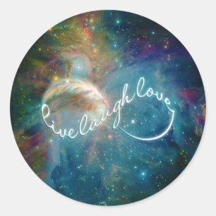 Sticker Rond Symbole infinité de "Live Laugh Love" mystique