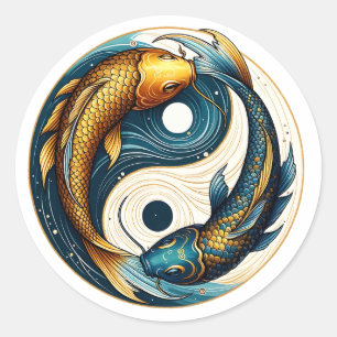Sticker Rond Symbole japonais Yin Yang Poisson Koi
