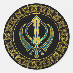 Sticker Rond Symbole Khanda or et marbre