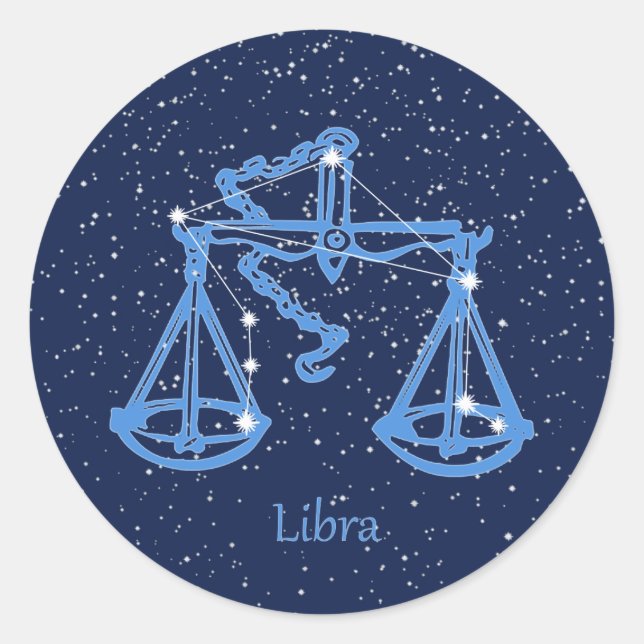 Sticker Rond Symbole Libra Constellation et Zodiac avec étoiles (Devant)