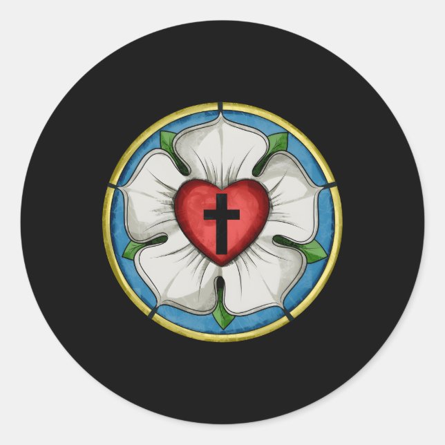 Sticker Rond Symbole luthérien Luther Seal Rose Croix chrétienn (Devant)