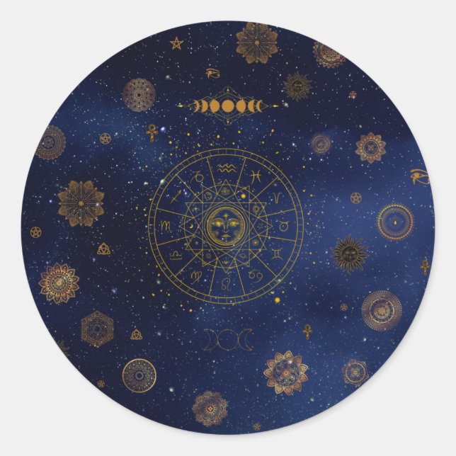 Sticker Rond Symbole magique de Protection Mandala Pagan Witch (Devant)