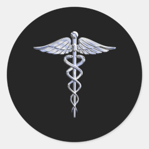 Sticker Rond Symbole Médicale Caduceus sur le noir