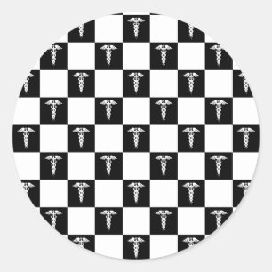 Sticker Rond Symbole Médicale noir et blanc Caduceus