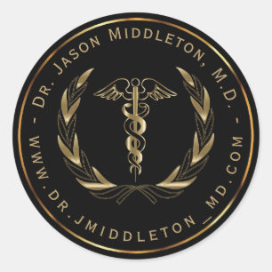 Sticker Rond Symbole Médicale - Noir et Or