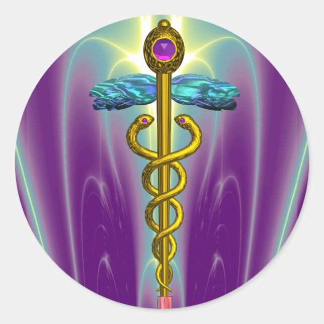 Sticker Rond Symbole Médicale OR CADUCEUS Vibrant violet (Devant)