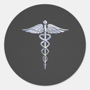 Sticker Rond Symbole Médicale Silver Caduceus Style fibre de ca