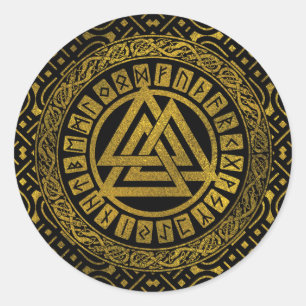 Sticker Rond Symbole métallique de Valknut d'or