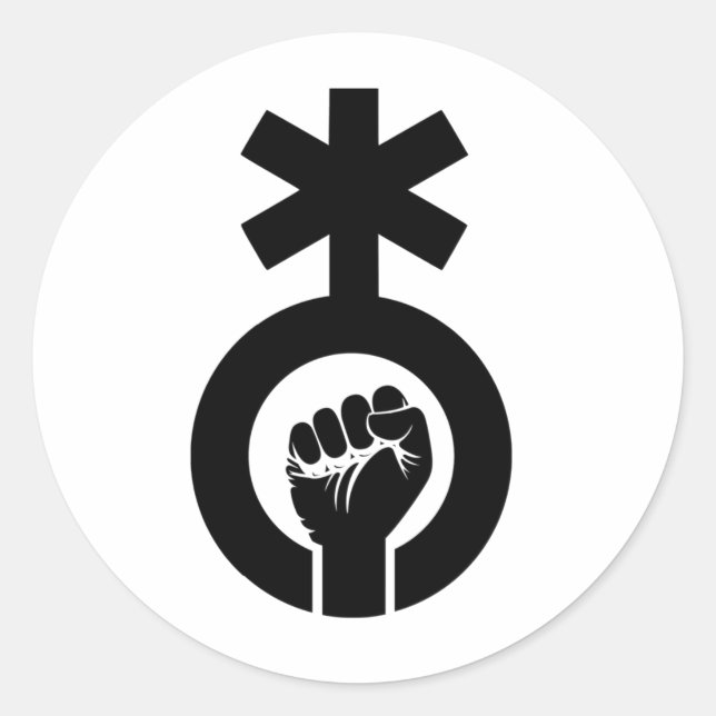 Sticker Rond Symbole non binaire et poing levé  (Devant)