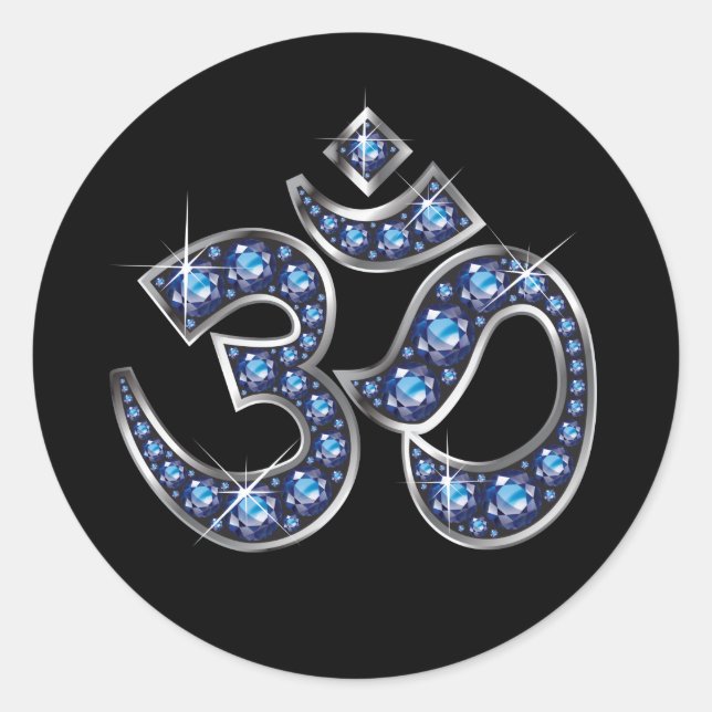 Sticker Rond Symbole Om avec pierres "Sapphire" (Devant)