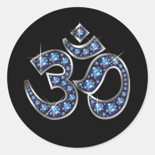 Sticker Rond Symbole Om avec pierres "Sapphire"