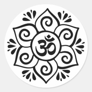 Sticker Rond Symbole Om en mandala pétale lotus