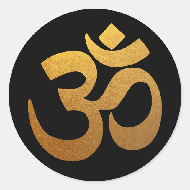 Sticker Rond Symbole Om feuille d'or et noir (Devant)