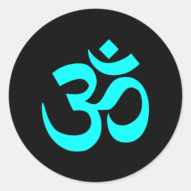 Sticker Rond Symbole Om noir et aqua (Devant)