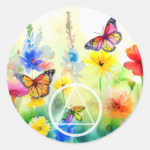 Sticker Rond Symbole Papillons et Fleurs Récupération
