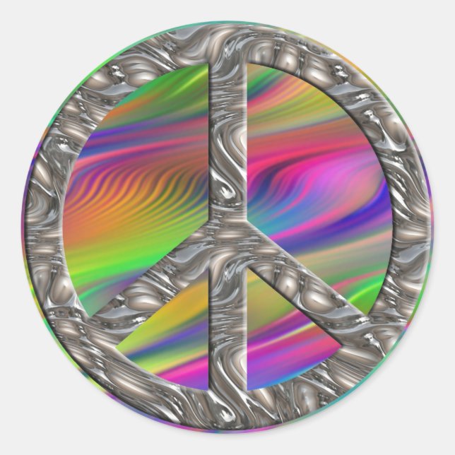 Sticker Rond Symbole PEACE - ARGENT | vagues colorées (Devant)