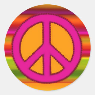 Sticker Rond SYMBOLE Pink Orange Fractal & Peace