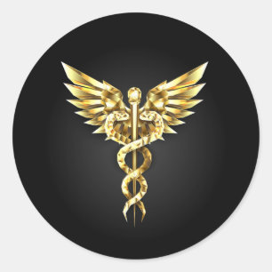 Sticker Rond Symbole Polygonal Or Caduceus