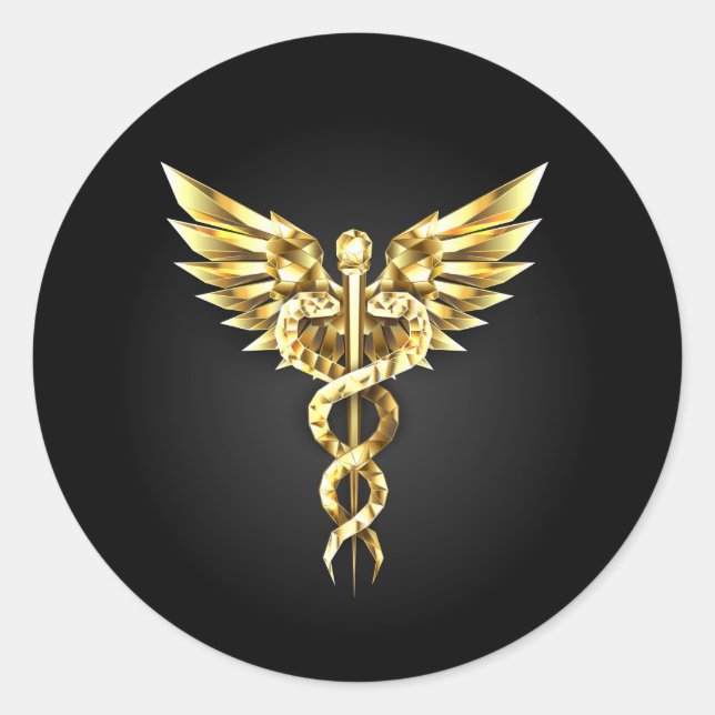 Sticker Rond Symbole Polygonal Or Caduceus (Devant)