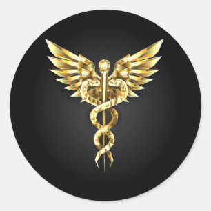 Sticker Rond Symbole Polygonal Or Caduceus