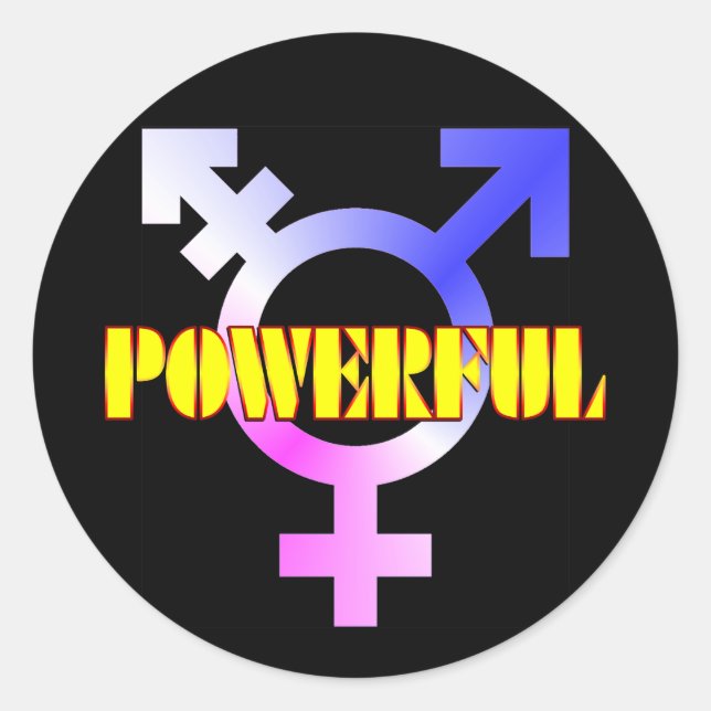 Sticker Rond Symbole PUISSANT de la fierté trans (Devant)
