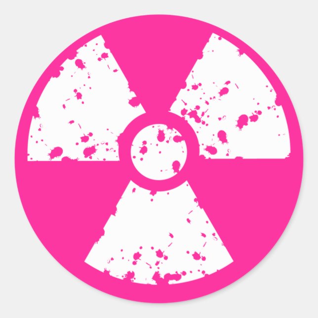 Sticker Rond Symbole radioactif rose chaud (Devant)